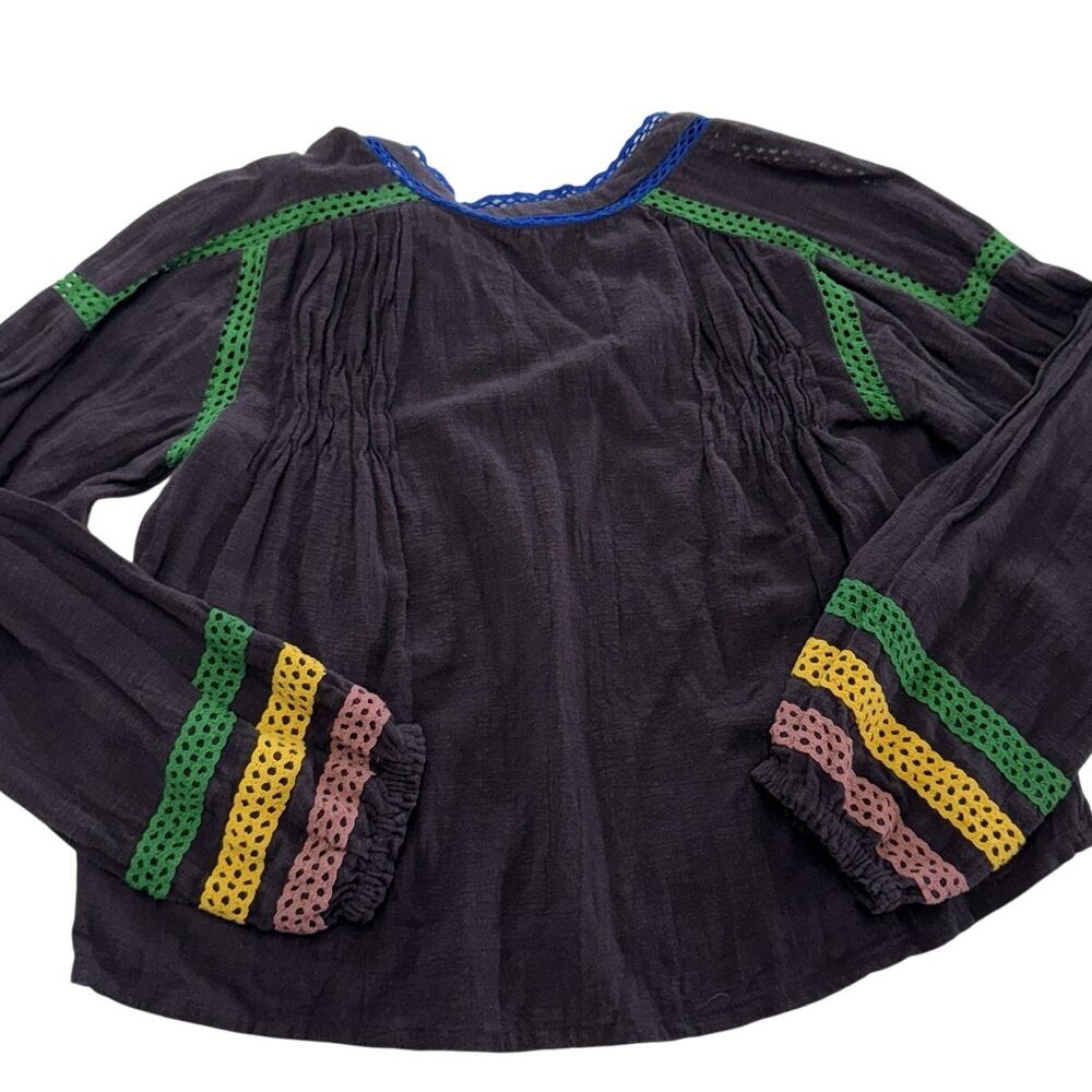 Urban Outfitters‎ Blouse Womens XS Boho Peasant Top Tassel Multicolor Flowy - Picture 2 of 8
